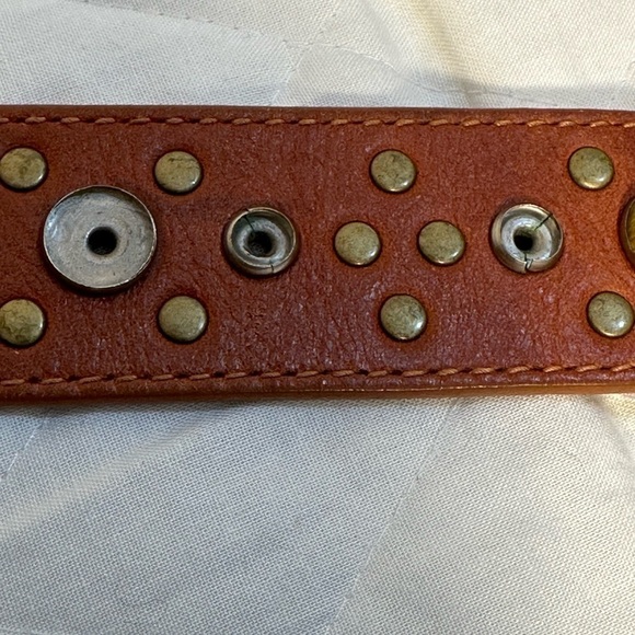 Michael Kors Brown Boho Wide Genuine Leather Beaded Studded Belt Buckle Size L - Picture 11 of 12
